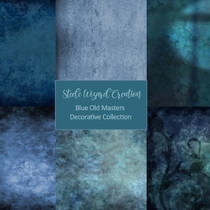 6 Blue Digital Backgrounds, Digital Backdrop Textures, Fine Art Old Masters Muslins, Greenscreen Overlays Photography,  - Instant Download