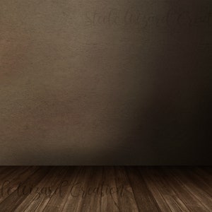 May include: A brown textured wall with a wooden floor. The floor is made of dark brown wood planks.