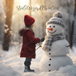 Christmas Digital Background, Winter Digital Scene Backdrop, Snowman Digital Photoshop Composite, Winter Backdrop, Snowy Background