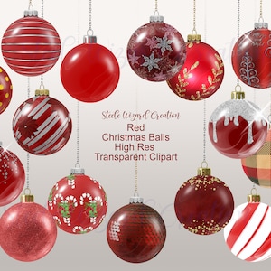 Red Christmas Balls Clipart, Christmas Bulbs, Red Christmas Ornament clip art, Christmas Decoration Clipart