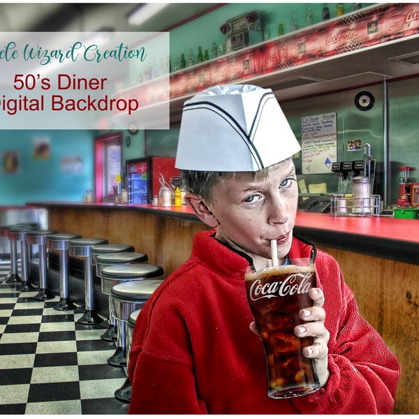 50s Diner Digital Backdrop, Vintage Soda Shop Background, Retro Backdrop