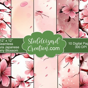 Papel digital transparente, Sakura floral, paquete de papel de Scrapbook, fondos de papel de flores de acuarela, papel imprimible, flor de cerezo japonés