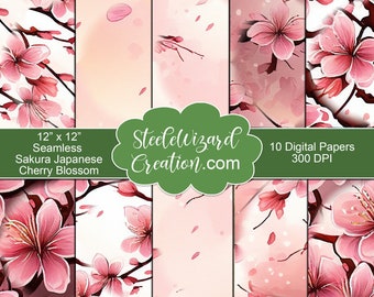 Papel digital transparente, Sakura floral, paquete de papel de Scrapbook, fondos de papel de flores de acuarela, papel imprimible, flor de cerezo japonés