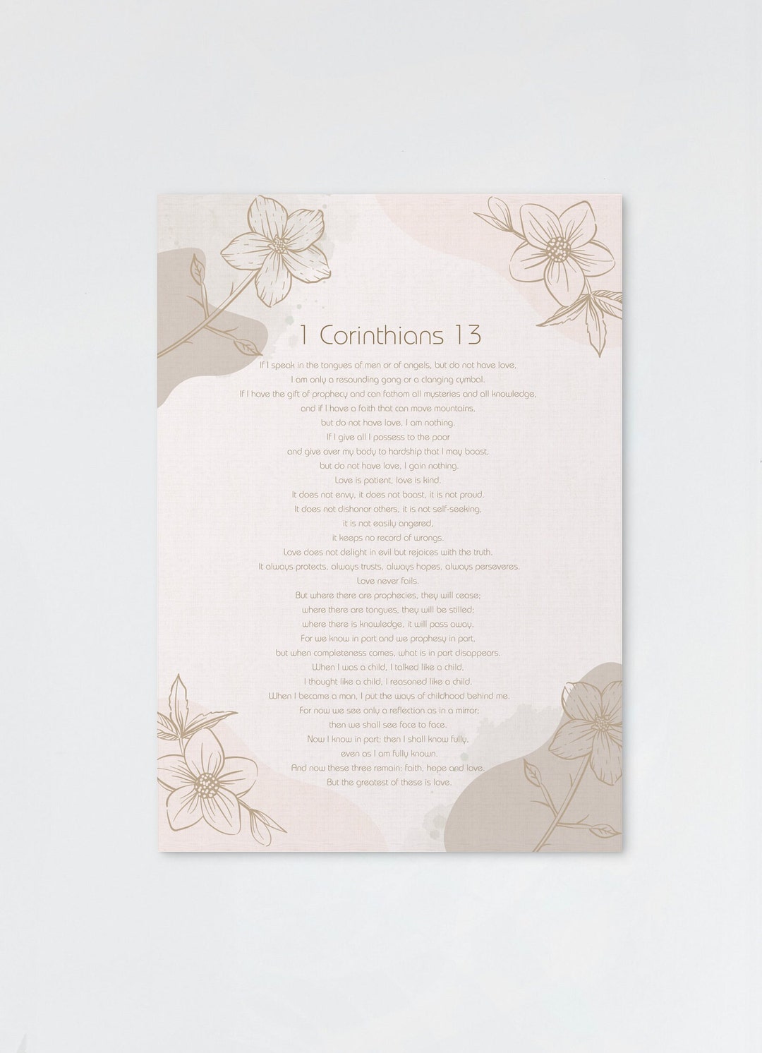 Printable Download, 1 Corinthians 13, the Love Chapter, Pink/tan ...