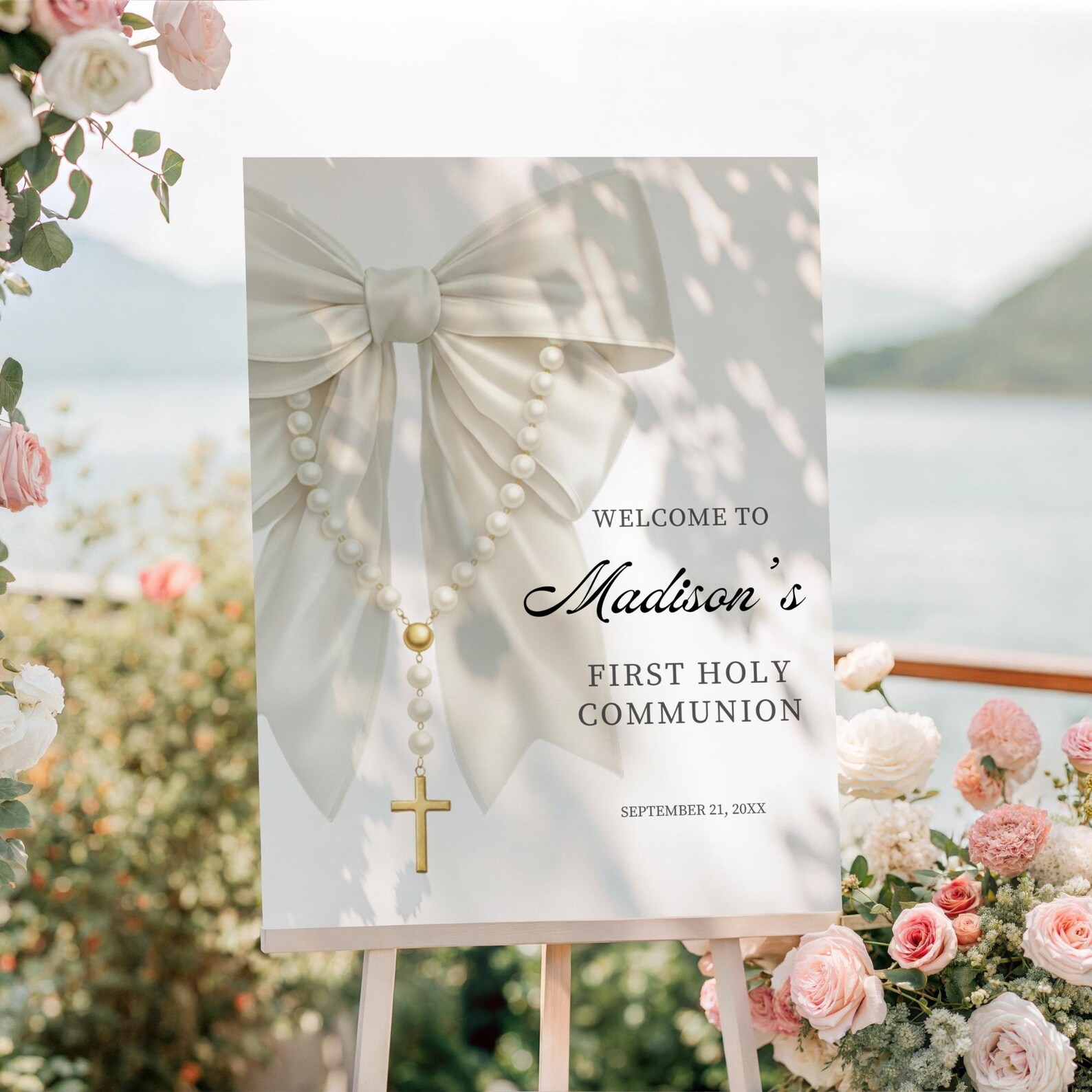 Communion Post Sign Elegant First Holy Communion Welcome Sign Template, Editable Communion ...