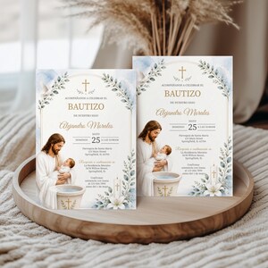 Plantilla de Invitación de Bautizo en Acuarela Azul, Invitación de Bautismo de Jesús Editable, Canva 5x7, Descarga Digital Imprimible bild 5
