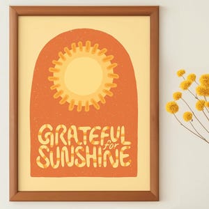 Impresión artística bohemia indie de agradecimiento por el sol de California / naranja y amarillo / Afirmación positiva de salud mental / Decoración para sala de estar y oficina