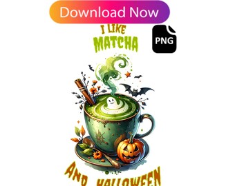 Matcha Latte Halloween PNG Design Digital Download I Love Matcha and Halloween Art for DIY Projects
