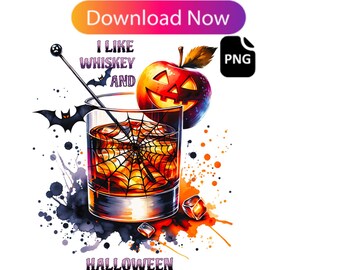 Halloween Whiskey Glass PNG Design   Digital Download for DIY Projects   I Love Whiskey and Halloween Art