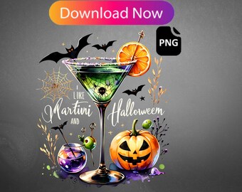 Halloween Martini Glass PNG Digital Download for DIY Projects Water Colors