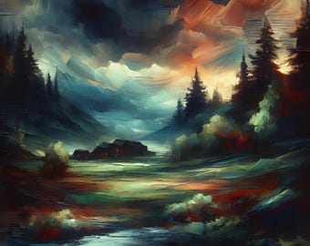 Vibrant Landscape Digital Art Printable Wall Art -4 High Quality PNG's- Instant Download for Home Decor