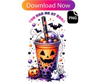 Halloween Boba Tea Digital Art Print - Instant Download PNG