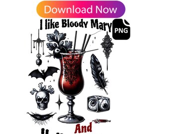 Spooky Bloody Mary Halloween PNG Drink Lover Art Printable Cocktail Decor Instant Download