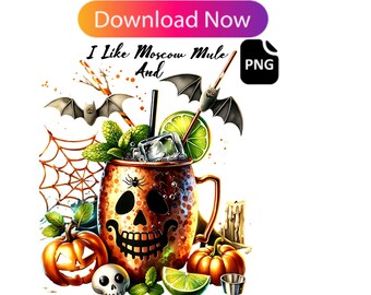 Halloween Moscow Mule Copper Mug PNG Design Digital Download for DIY Projects I Love Moscow Mule and Halloween Art