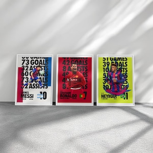 Digital Ronaldo Messi Neymar Posters, 3 pack, Barcelona, Man Utd, Soccer Poster, Soccer Gift, Bedroom Poster, Sports Poster, Sports Wall Art