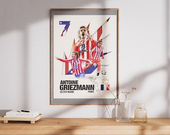 Póster de Griezmann, Atlético de Madrid, Póster de fútbol, Regalo de fútbol, Póster para dormitorio, Póster deportivo, Arte mural deportivo, Antoine Griezmann