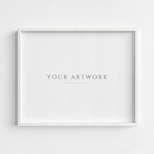 May include: White picture frame with a white mat and a white background. The text "YOUR ARTWORK" is printed in black at the center of the frame.