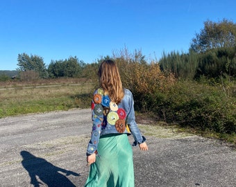 Unique Reworked Denim Jacket with leather pieces