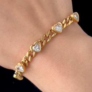 Gold Herz kubanischen Kettenarmband: Edelstahl Diamant Armband