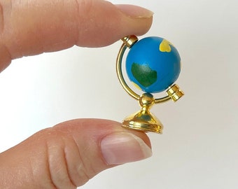 Miniature Globe Dollhouse Room Decor World Map Library Desk Book Shelf