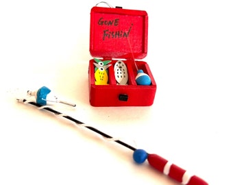 Miniature Tackle Box Fairy Garden Mini Fishing Pole Fishing Rod Dollhouse Diorama