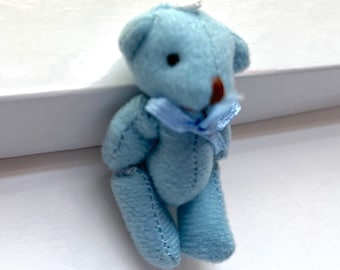 Tiny Blue Stuffed Teddy Bear Craft Supply Dollhouse Toy Baby Shower Gift Party Favor Doll Toy