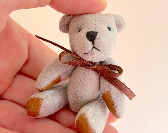 Small Suede Leather Teddy Bear For Doll Craft Ornament Gift Tag