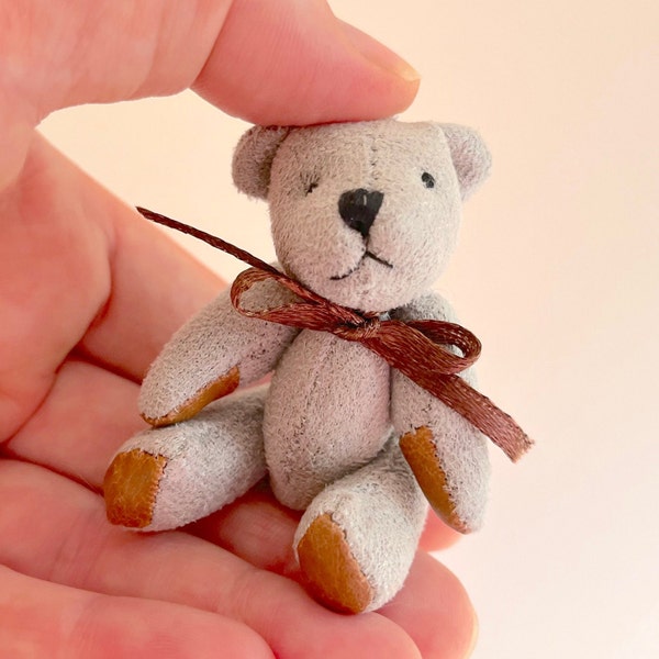 Small Suede Leather Teddy Bear For Doll Craft Ornament Gift Tag