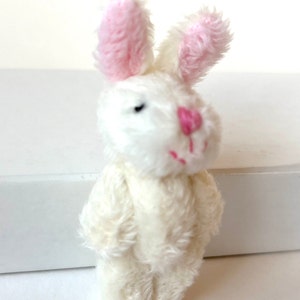 Tiny Bunny Rabbit Dollhouse Toy Miniature Stuffed Animal 6yrs or older White Pink Ear