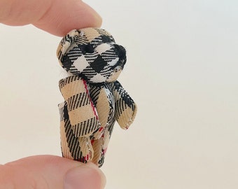 Mini Tartan Plaid Stuffed Teddy Bear for Christmas Craft Ornament Dollhouse Gift Tag