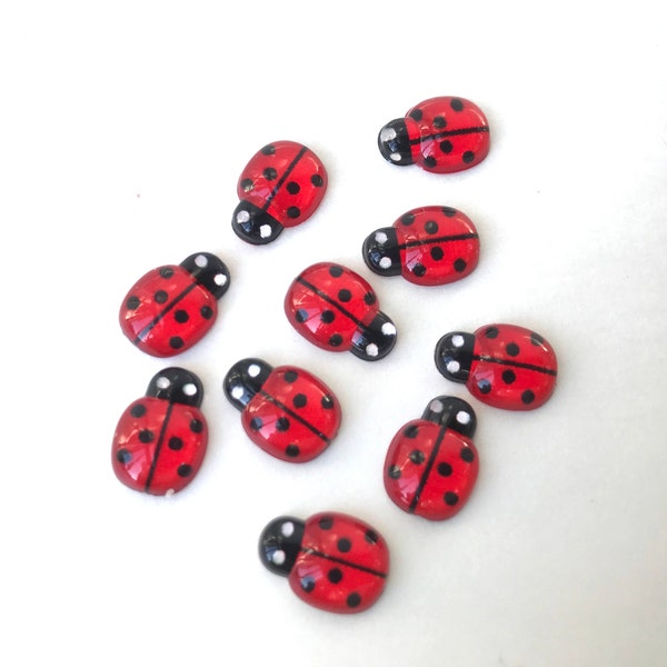 Miniature Ladybugs Cabochons Craft Supply DIY Dollhouse Fairy Garden Set of 10 pieces