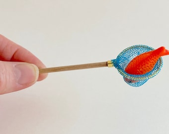 Miniature Fishing Net Fairy Garden Dollhouse Goldfish