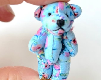 Miniature Floral Stuffed Teddy Bear Dollhouse Craft Supply Keychain Backpack Charm