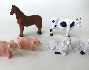 Miniature Farm Animal Figurine Mini Pig Tiny Sheep Lamb Cow Horse Fairy Garden Dollhouse Craft Supply Resin Micro Landscape Diorama