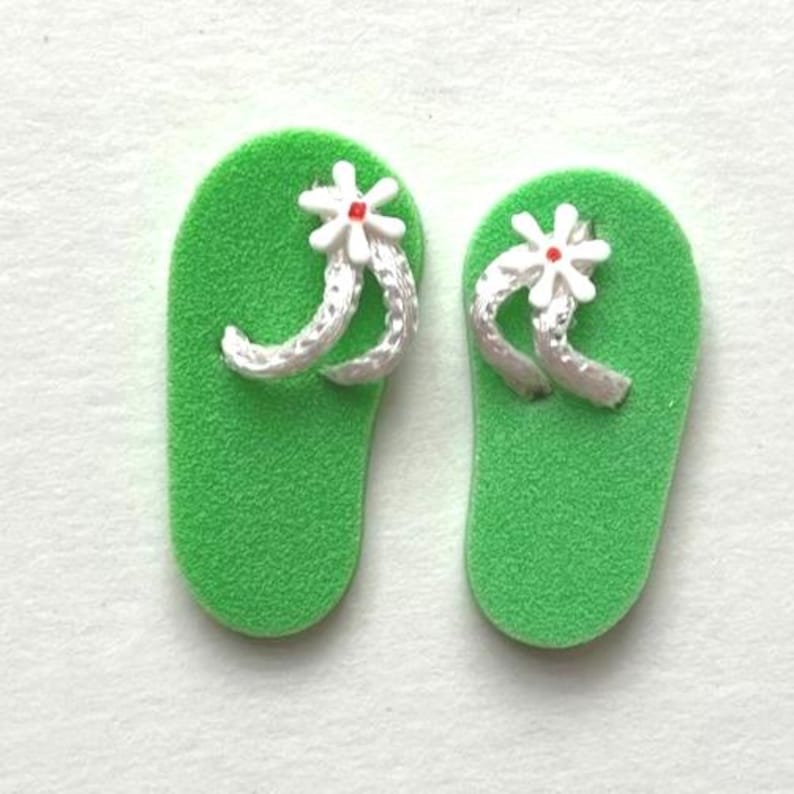 Dollhouse Flip Flops Fairy Garden Sandals Miniature Beach Shoes Plain Green