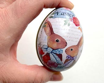 From England Tin Metal Easter Egg Box Peter Rabbit With Watering