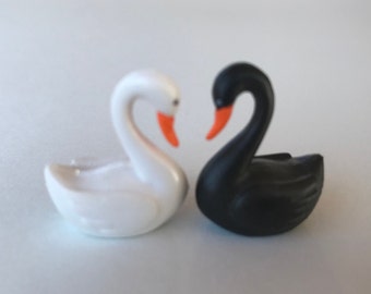 Set of Two Miniature Swans Dollhouse Swan Fairy Garden Micro Landscape Resin Craft