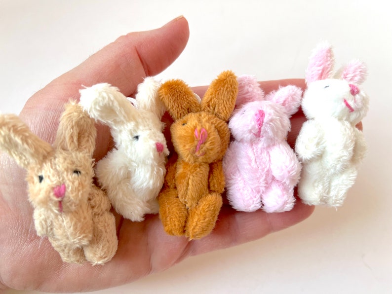 Tiny Bunny Rabbit Dollhouse Toy Miniature Stuffed Animal 6yrs or older All Five