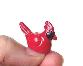 Pájaro cardenal en miniatura, mini pájaro rojo, suministros para manualidades para casas de muñecas