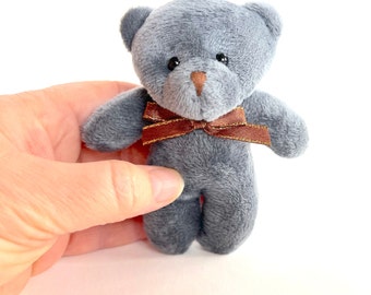 Small Stuffed Gray Teddy Bear Soft Fuzzy Plush Animal for Decoration Doll Pet Pocket Comfort Travel