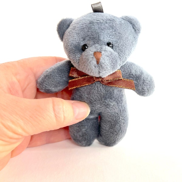 Small Stuffed Gray Teddy Bear Soft Fuzzy Plush Animal for Decoration Doll Pet Pocket Comfort Travel