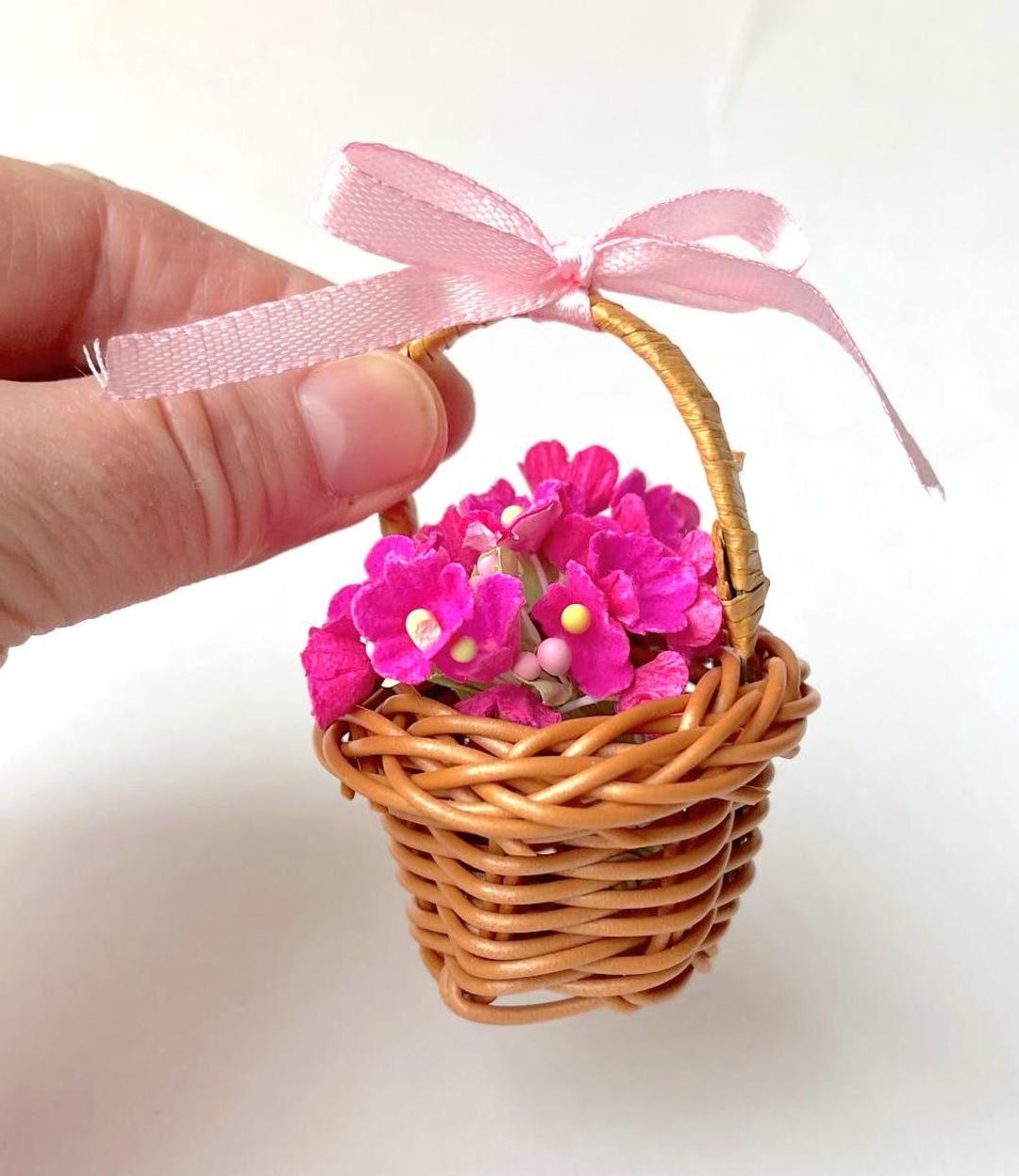 Miniature Basket of Flowers Dollhouse Spring Easter - Etsy