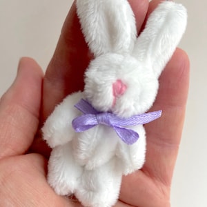 Miniature White Plush Bunny Rabbit Stuffed Animal Craft Supply Dollhouse Accessory Gift