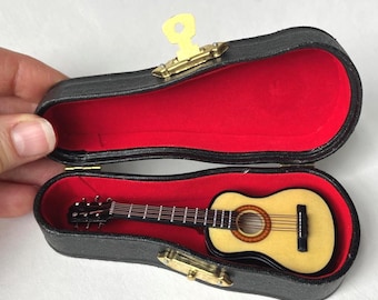 Miniature Guitar in Case Dollhouse