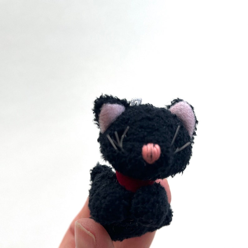 Miniature Plush Cat Kitten Stuffed Animal Doll Accessory Dollhouse Toy Craft Supply Backpack Pendant 6yrs or older Black