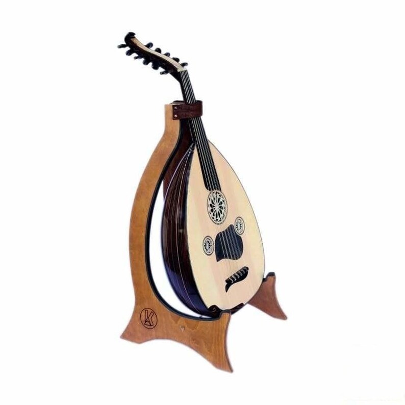 Zaza Percussion Foldable Wood Oud Stand – Portable Display Stand With Padded Edges & Security Strap, Brown
