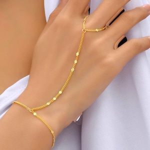 Dainty Elegant Gold Hand Chain Bracelet, Delicate Adjustable Bangle, Unconditional Love Jewelry Gift for Her, Timeless Minimalist Accessory