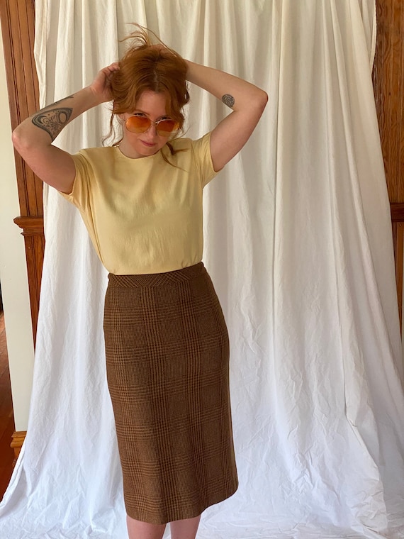 1990s Max Mara lambswool and alpaca plaid bodycon 