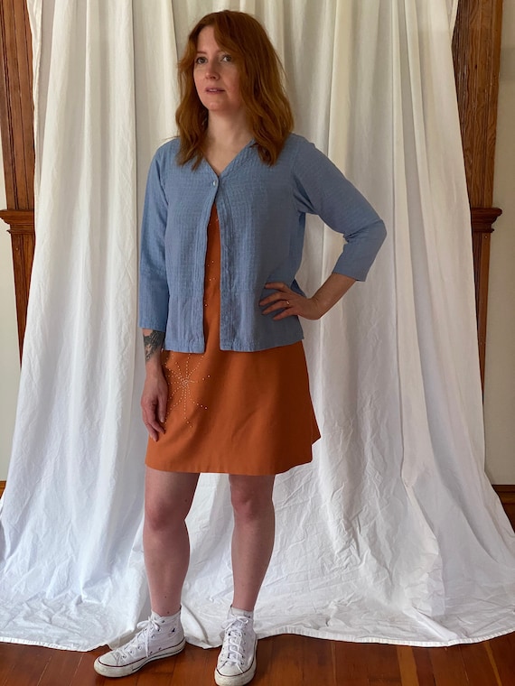 1990s raw silk baby blue babydoll cardigan - image 1