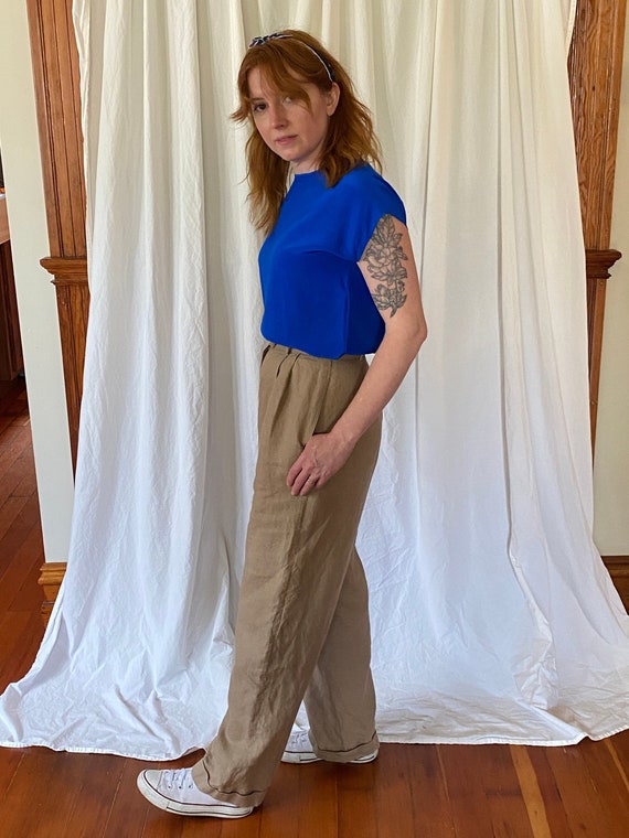 1980s Harold's pleated camel linen trousers